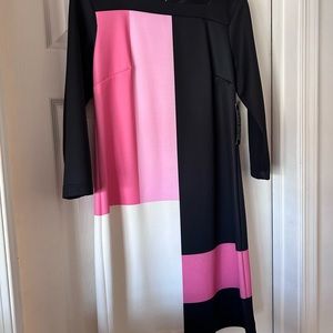 Pink and black color block dress